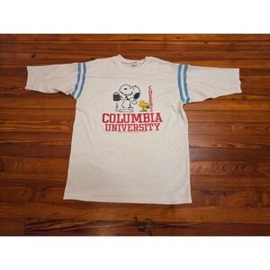 Vintage Artex Columbia University Snoopy Cheers T-Shirt Mens XL White Blue USA